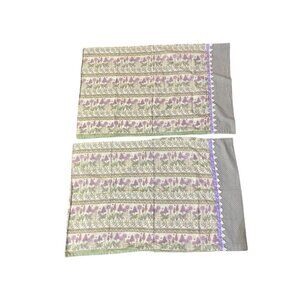 Vintage Handmade Pillowcases Set of 2 Used Standard Size Purple Green Floral
